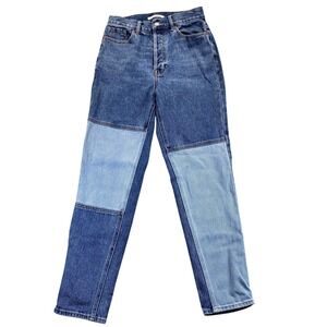 PAC SUN Ultra High Rise Mom Jeans Patchwork Denim Jeans Women Size 25 Blue